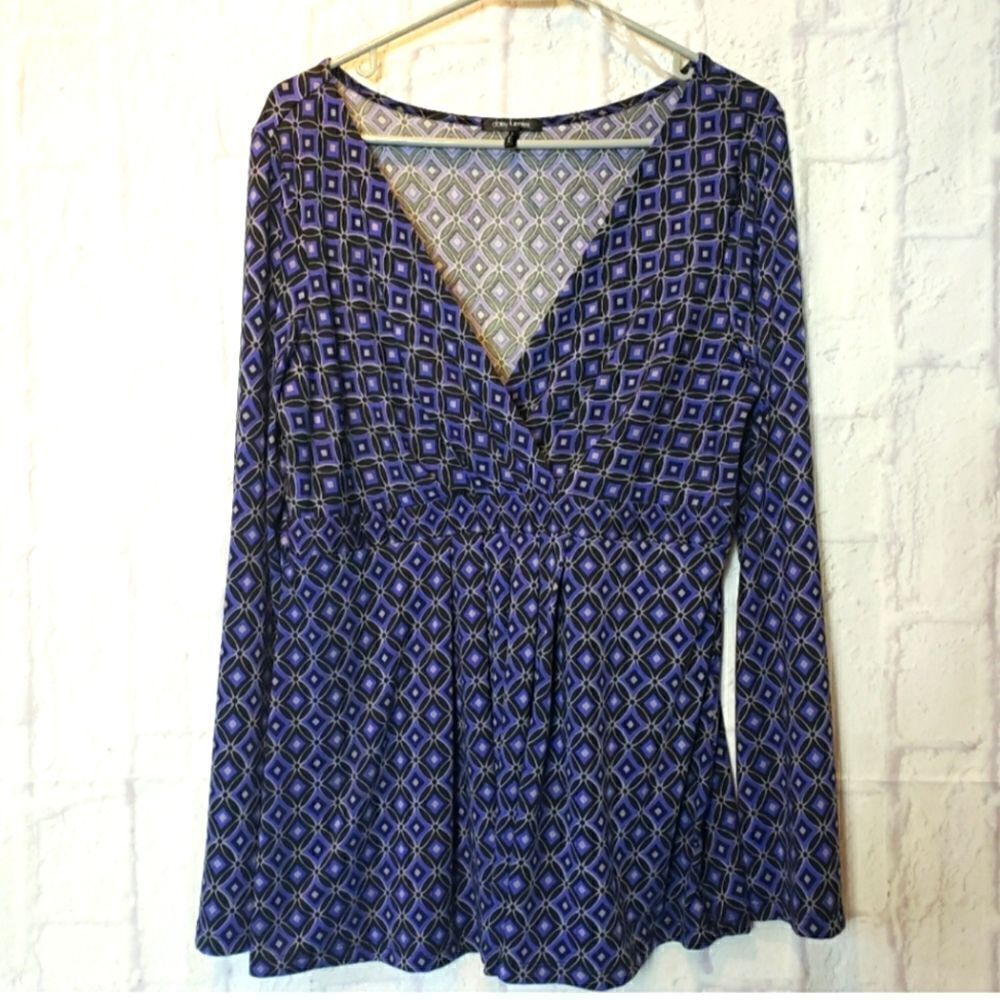 DAISY FUENTES Wrap-look Jersey-knit Long Sleeve Top Large